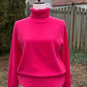 Lands’ End 100% Cashmere Turtleneck Sweater Medium Bright Pink